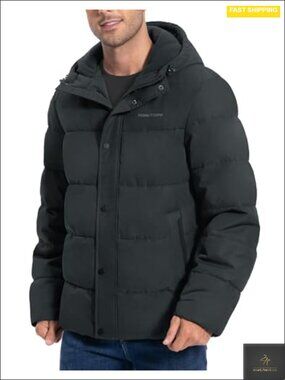 Men's Winter Puffer Jacket Waterproof Insulated Down Alternative Hooded Coat